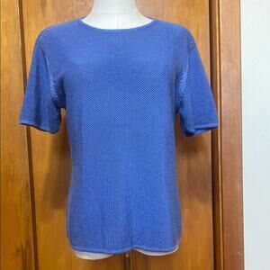 Saks Fifth Avenue Blue Rayon Knit Short Sleeve Pullover Sweater - Med 36”B 16” S